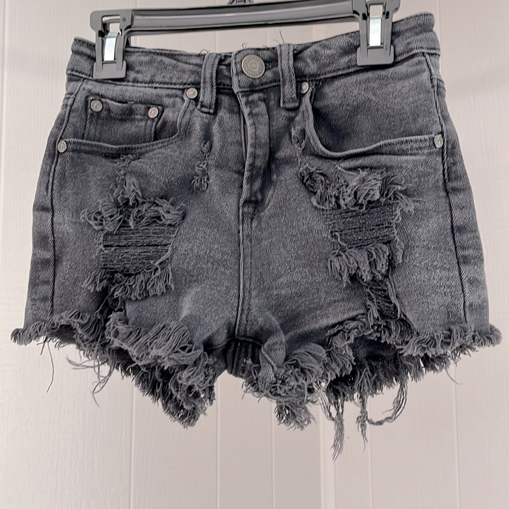 black distressed jean shorts , size 0